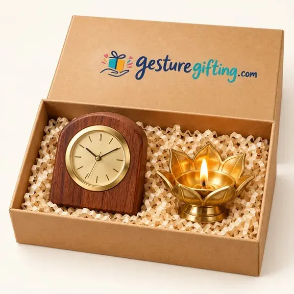 Festive Desk Clock & Diya Combo with your logo