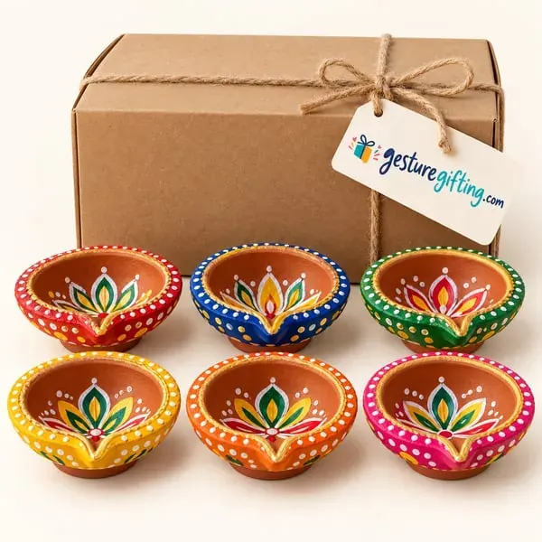 Handpainted Terracotta Diya Set of 6 with your logo