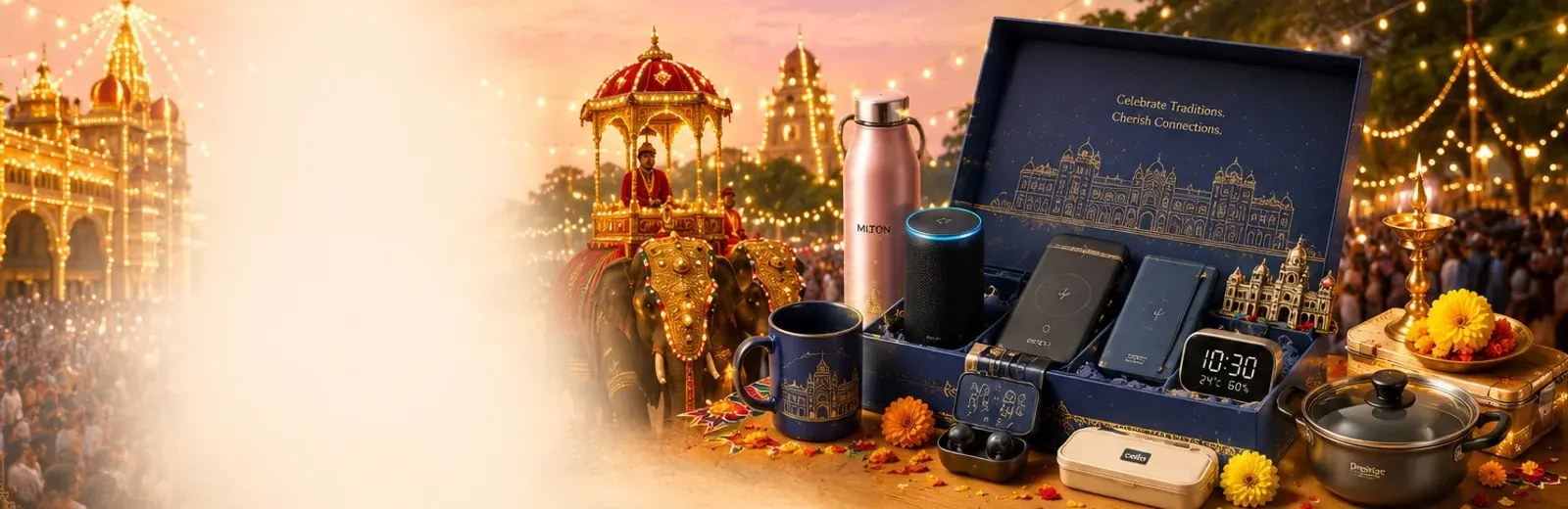 Mysuru Dasara themed corporate gift set with drinkware and tech accessories